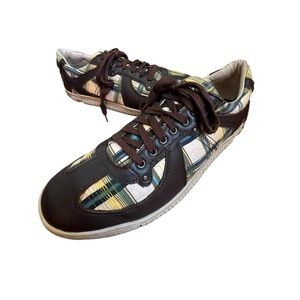 Men’s Diesel Designer Tren-Dee Leather Blue plaid Sneakers Shoes Size 9 Euro 42